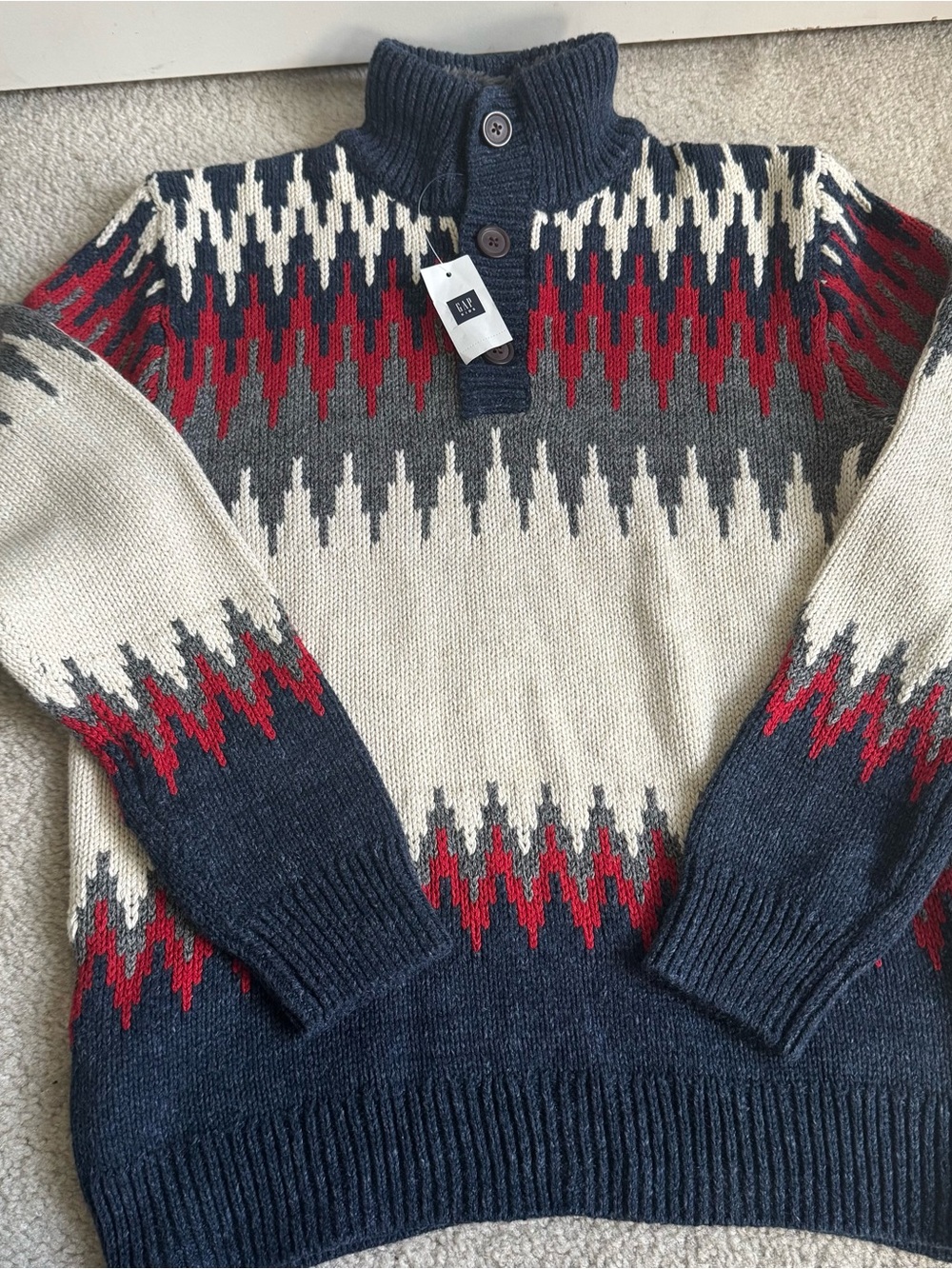 Gap Kids Boy Red White Blue Button Knit Sweater